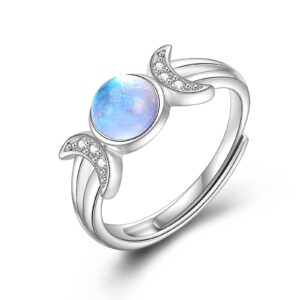 Pagan Triple Moon Bands Ring Wicca Moonstone Ring 925 Sterling Silver