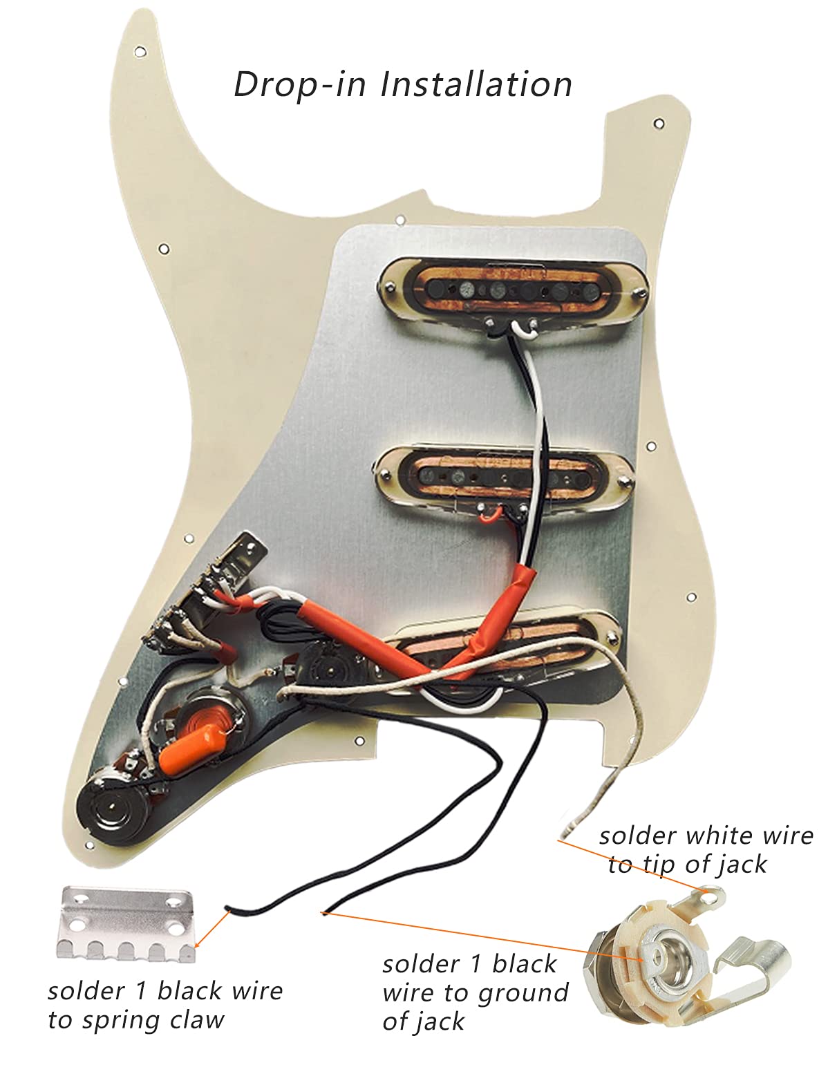 LAMSAM Prewired 6 String Electric Guitar Pickguard Loaded Modern Tone Single Coil Pickups, Pick Guards Wired Alnico 5 SSS Pickup Set Volume Tone Pots 5-way Switch, Backplate Included, Cream