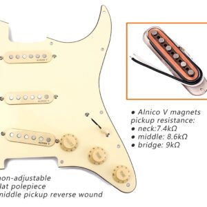 LAMSAM Prewired 6 String Electric Guitar Pickguard Loaded Modern Tone Single Coil Pickups, Pick Guards Wired Alnico 5 SSS Pickup Set Volume Tone Pots 5-way Switch, Backplate Included, Cream