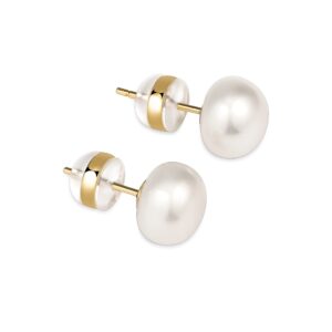 cowlyni pearl earrings freshwater cultured 14k gold plated aaaa+ quality handpicked pearls stud hypoallergenic valentines day gifts jewelry for women men