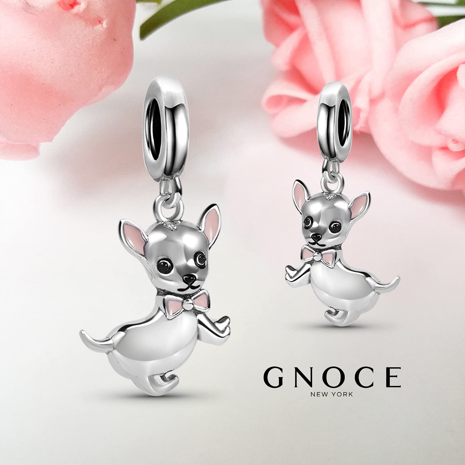 GNOCE Chihuahua Pendant Charm Sterling Silver Dangle Animal Charms Bead Fit Bracelet/Necklace Gift For Women Wife