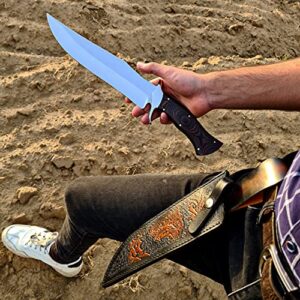 Vetus Tiger Bowie Knife| Custom handmade Survival Knife| 12C27 Stainless Steel Hunting Knife Full Tang Fixed Blade Tactical Bowie knife with Engraved Leather Sheath and Gift Box