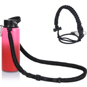 iLVANYA Paracord Handle with Adjustable Shoulder Strap -Compatible with Hydro Flask Wide Mouth Water Bottles -Sports Water Bottle Accessories for Men Women Hiking Travelling Camping (Black)