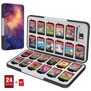 casebot game card case for nintendo switch games, [shockproof] hard shell protective and durable 24 slots card & 24 slots micro sd card storage holder box, slim and portable (galaxy)