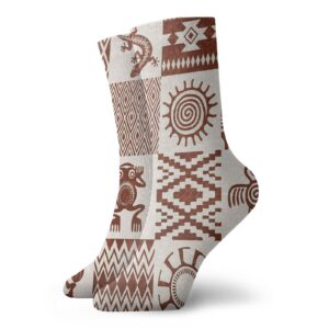 southwestern funny compression socks women and men,frames with ethnic native american patterns and symbols grunge look,best for circulation,running,athletic,nurse,travel,redwood and eggshell -12 inch