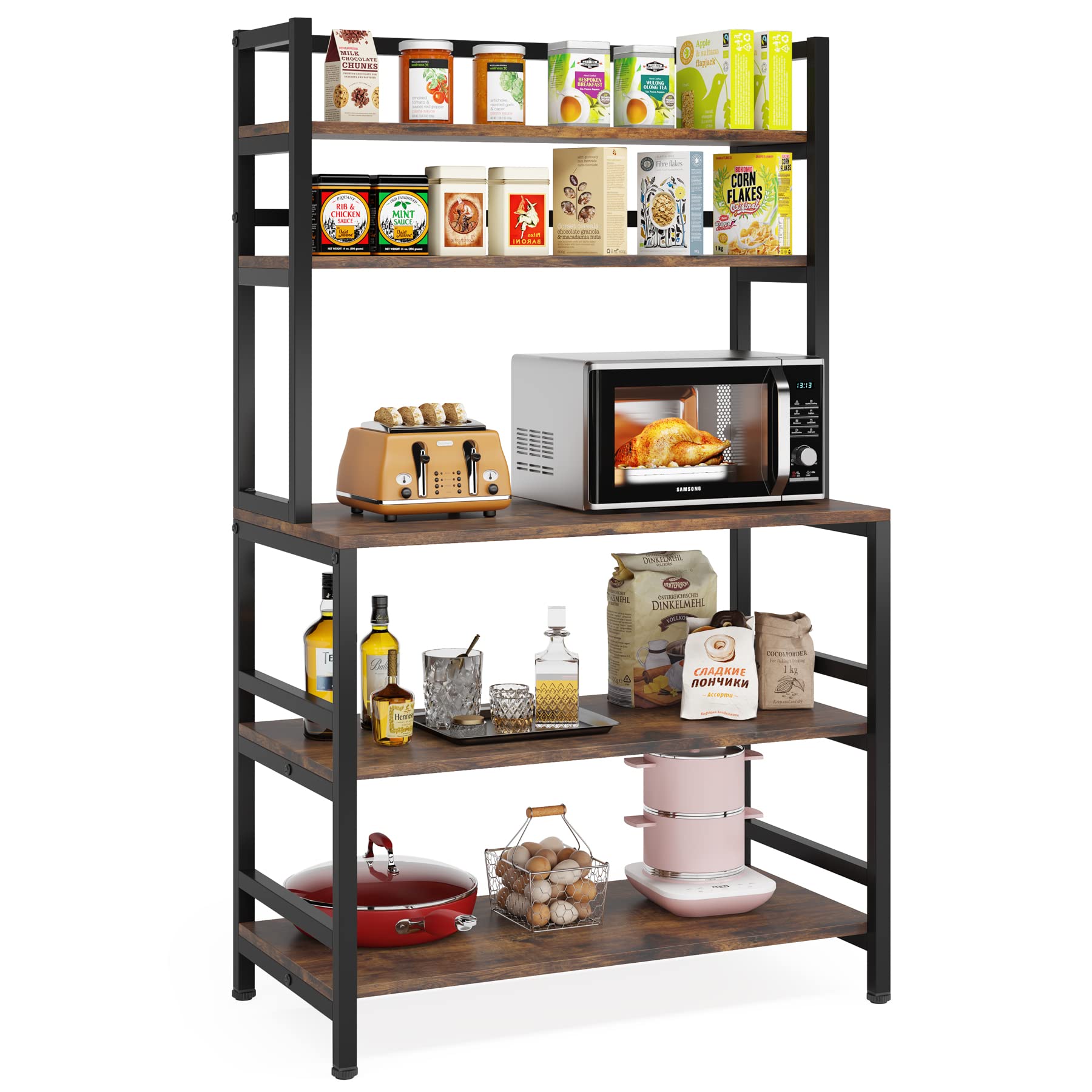 Tribesigns 5-Tier Kitchen Bakers Rack with Hutch, Industrial Microwave Oven Stand, Free Standing Kitchen Utility Cart Storage Shelf Organizer (Rustic Brown)