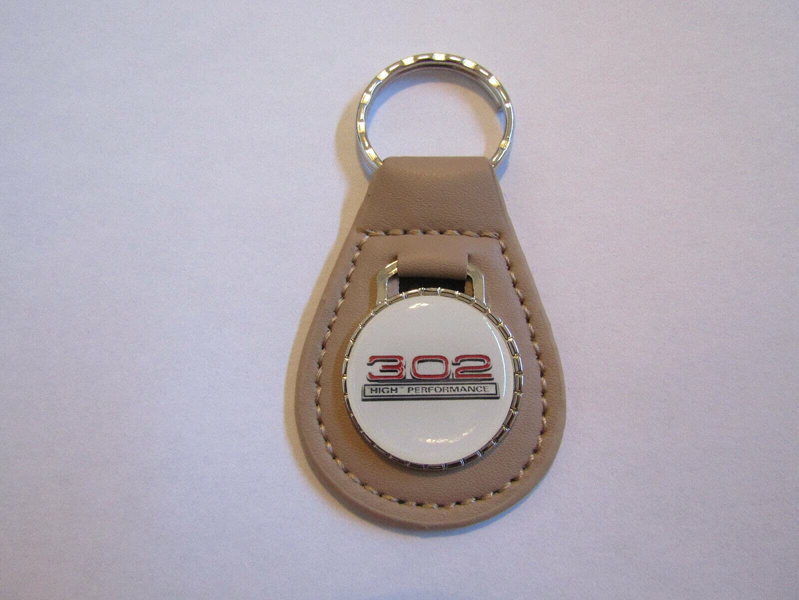 302 HIGH Performance Emblem Logo Leather Keychain - Beige