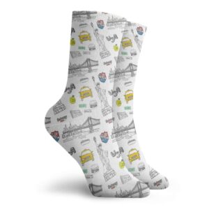 GULTMEE Funny Compression Socks Women and Men,Statue Of Liberty New York City Hotdog Manhattan Bridge American Illustration,Best for Circulation,Running,Athletic,Nurse,Travel, -12 inch