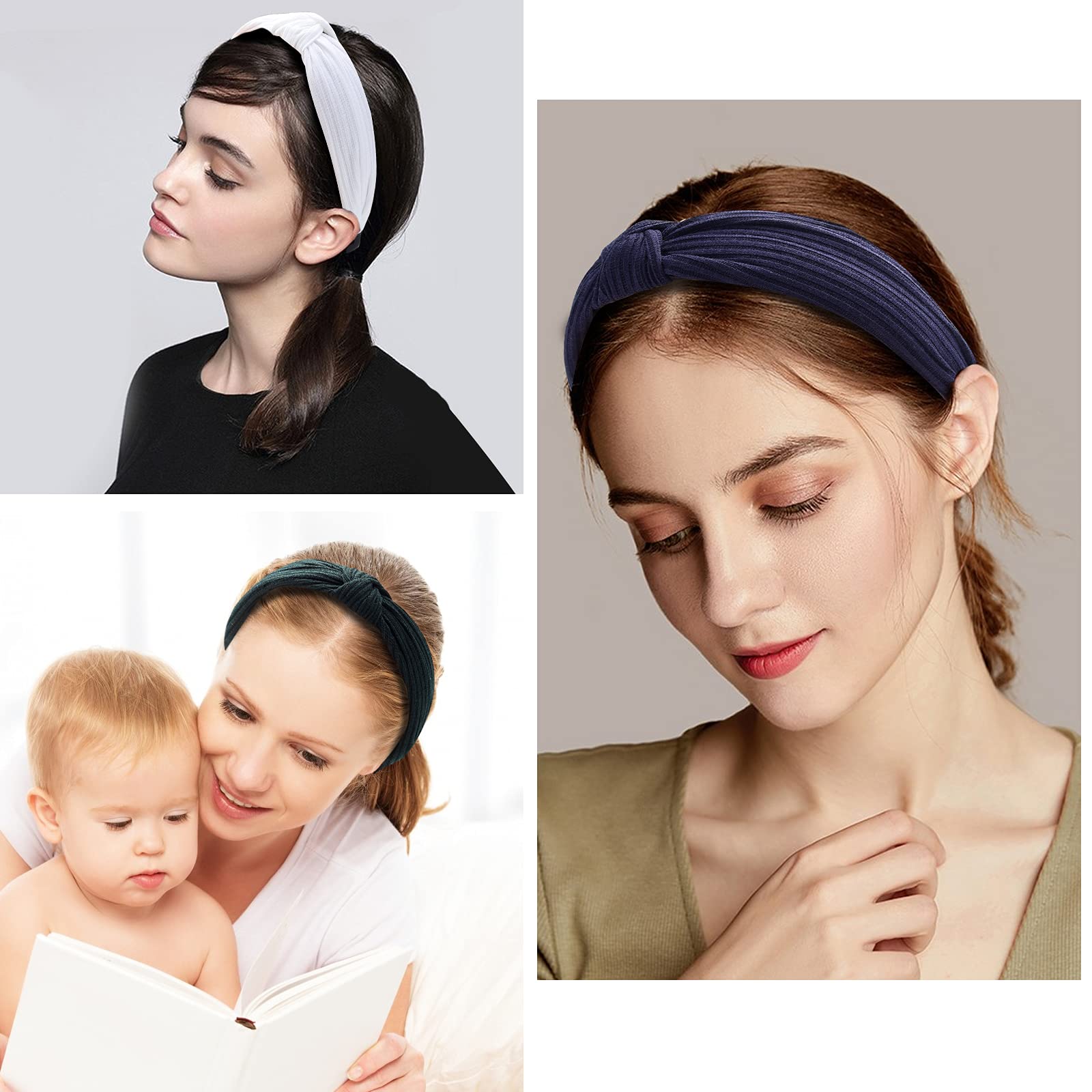 Fishinsea 10 Pack Knotted Wide Headbands for Women Cute Fashion Head Wrap in Solid Color Non-slip Hair Accessories for Daily Festival Presents