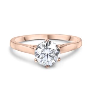 Buy Jewels 10k Solid Gold 6 Prong Round Moissanite Solitaire Engagement Ring for Women 1ct DEW G-H Color VVS1 Quality (Rose Gold, 6)