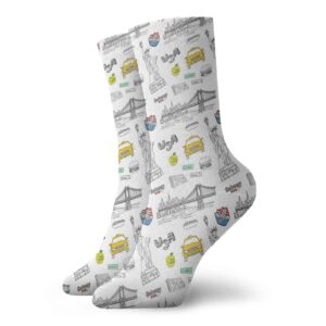 gultmee funny compression socks women and men,statue of liberty new york city hotdog manhattan bridge american illustration,best for circulation,running,athletic,nurse,travel, -12 inch