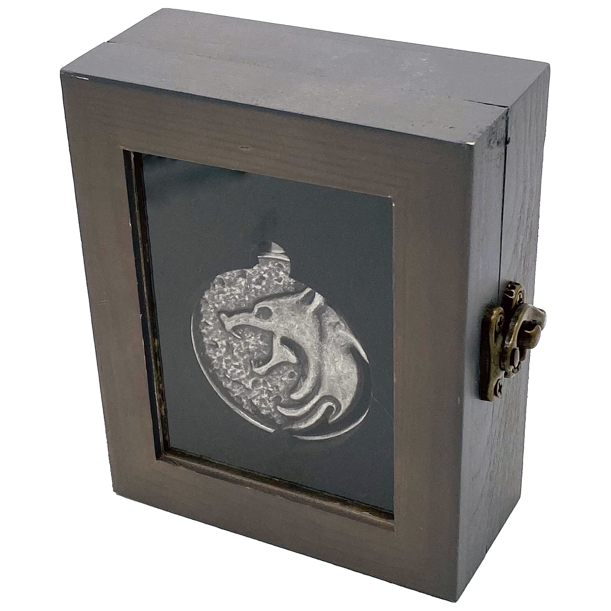 JINX Netflix's The Witcher White Wolf Medallion Necklace + Wooden Collector Box, Authenic Show Replica