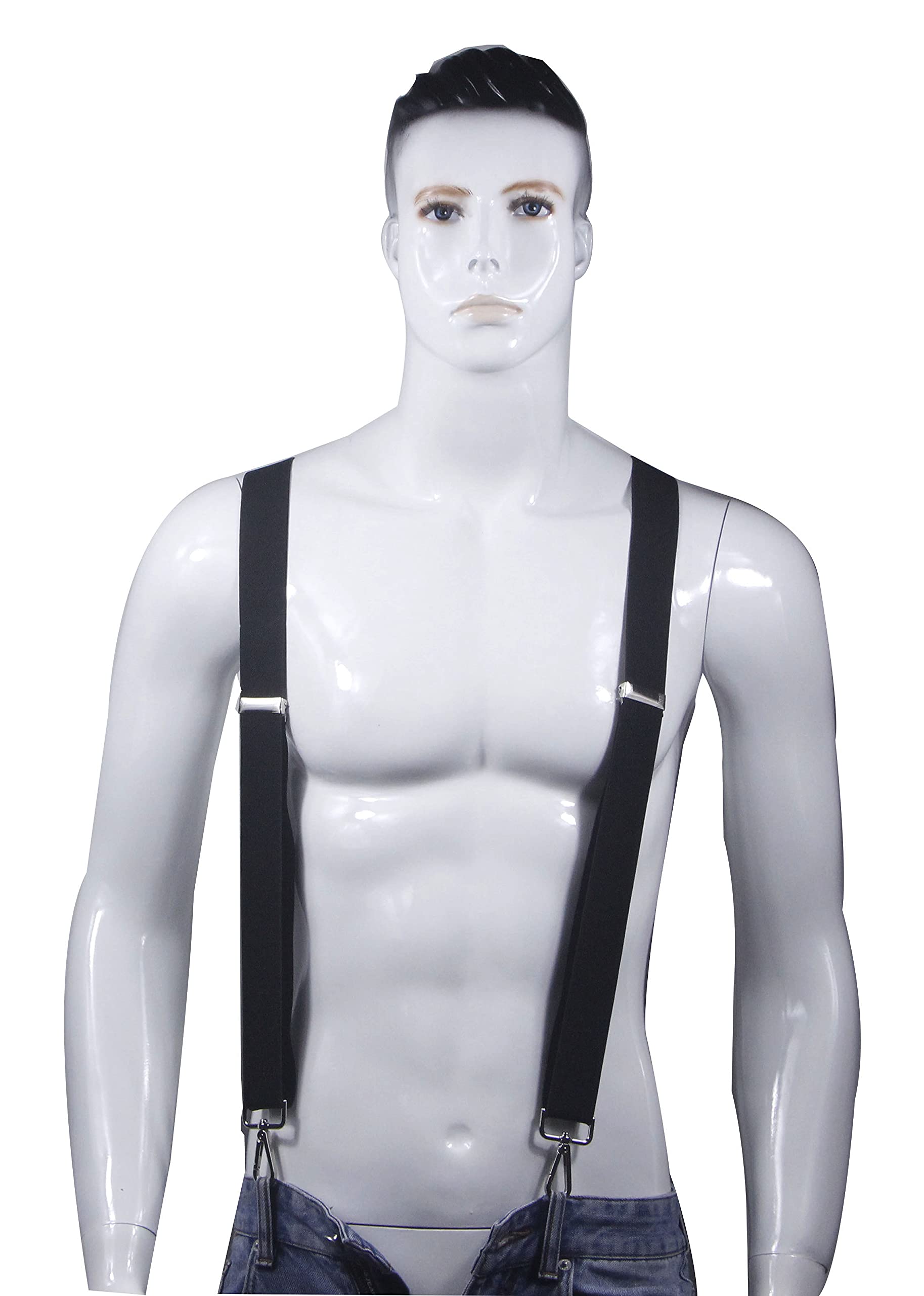 Cedrainy Suspenders for Men 3 Swivel Hooks 1.4 Inch Wide Adjustable Elastic Braces with Heavy Duty Belt Loops (Black)