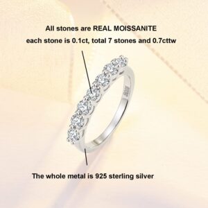 0.7ct Moissanite Engagement Wedding Ring for Women, 7 Stones 925 Sterling Silver D Color VVS Diamond Promise Ring with Certificate of Authenticity (6)