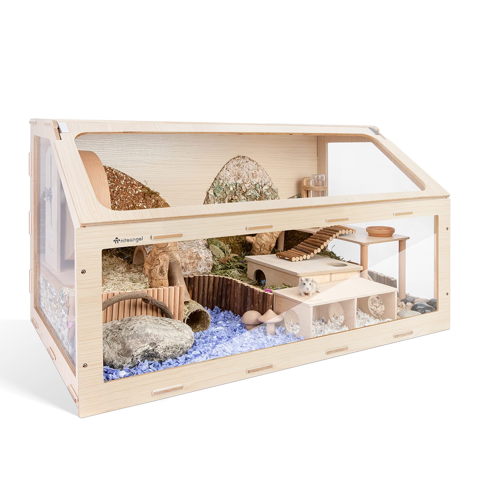 Niteangel Vista Hamster Cage W/Oblique Opening Cage Door - MDF Aspen Small Animal Cage for Syrian Dwarf Hamsters Degus Mice or Other Similar-Sized Pets (Large - 47.1 x 22.7 x 26.9 inches, Burlywood)