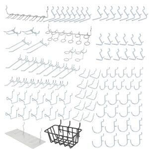 HILTEX 53108 100 Piece Metal Peg board Hooks and Accessories Set, Pegboard Hooks Assortment, Bins & Hooks for Crafts, Organizer for Garage, Peg Board Tool Utility Hooks, 1/4 Pegboard Hooks Accessories