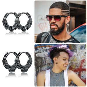 SAILIMUE 8Pairs Surgical Stainless Steel Huggie Hoop Earrings For Men Women Hypoallergenic Punk Hip Hop Cool Goth Earrings Black Silver Vintage Feather Drop Dangle Earrings Set