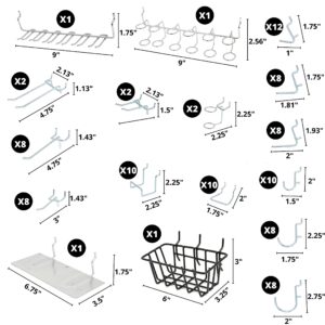 HILTEX 53108 100 Piece Metal Peg board Hooks and Accessories Set, Pegboard Hooks Assortment, Bins & Hooks for Crafts, Organizer for Garage, Peg Board Tool Utility Hooks, 1/4 Pegboard Hooks Accessories