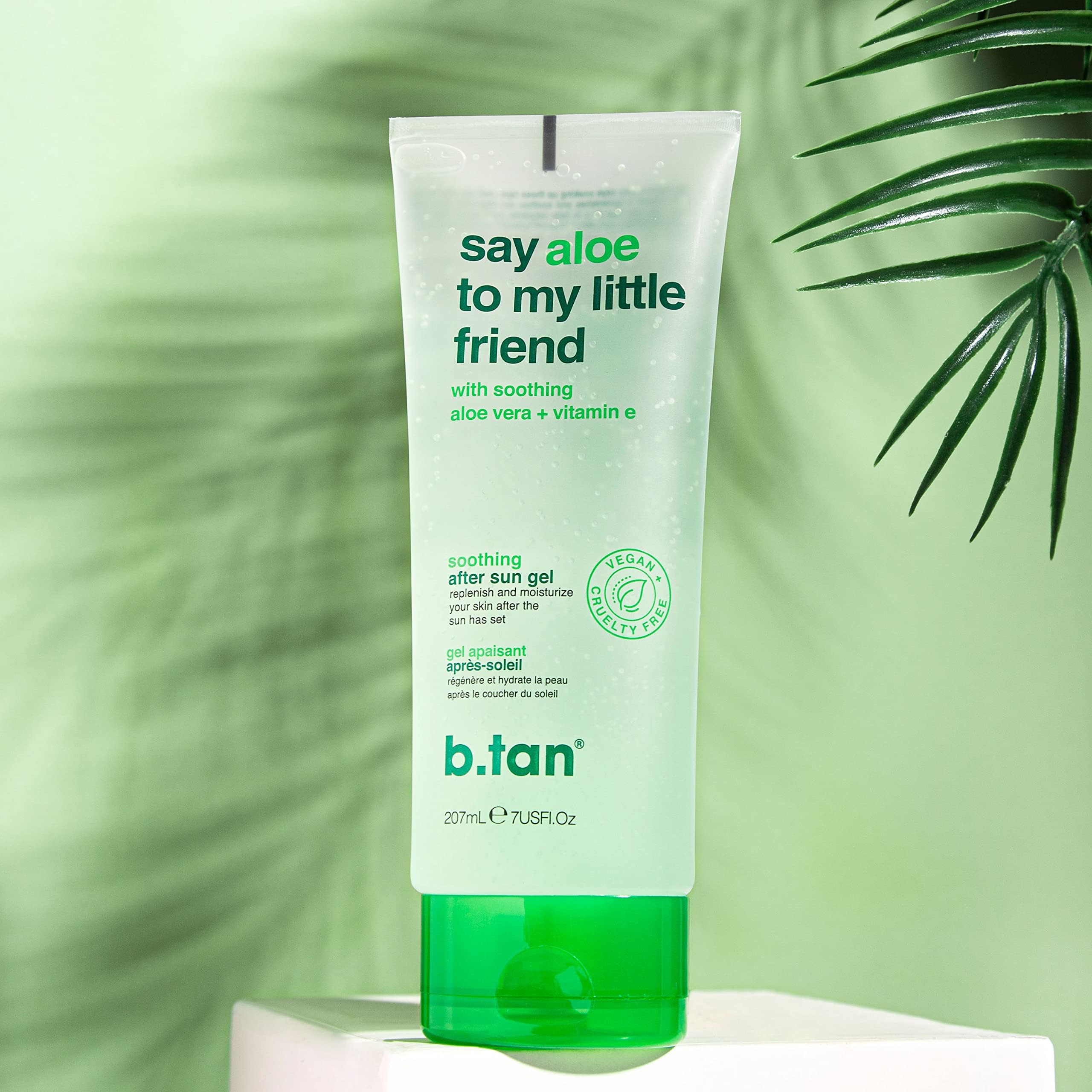 B.TAN Aloe Vera Gel Face & Body | Say Aloe To My Little Friend - Hydrating, Soothing After Sun Lotion Aloe Gel, Vitamin E, Sun Burn Relief, 7 Fl Oz