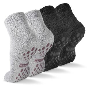 novayard fuzzy grip socks non slip hospital socks warm plush cozy slipper socks for men women 4 pairs 2black+1grey