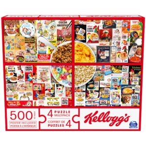 kellogg’s, 4 puzzle multipack, 500 pieces combine to form mega puzzle: cocoa krispies, corn flakes, fruit loops, rice krispies, for kids and adults