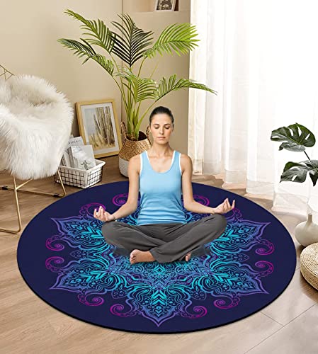 Keolorn Round Meditation Pilates Yoga Mat Luxury Suede Large Yoga Mat Natural Rubber Non-Slip Base is ery Suitable for Meditation, Stretching, Fitness Exercise, Home and Outdoor. 140CM Diameter