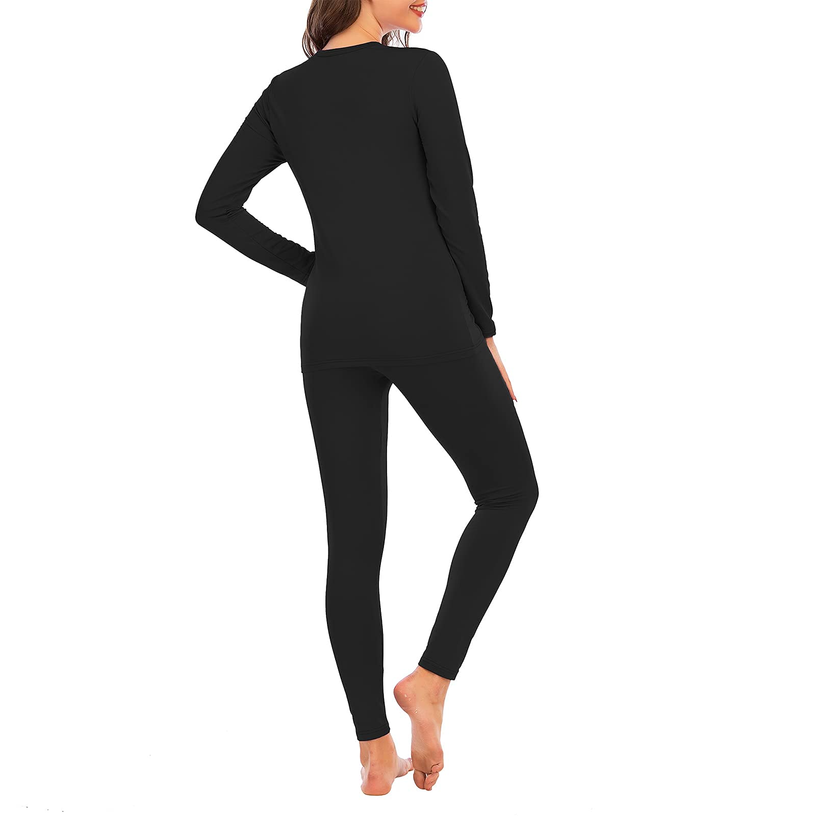 Womens Thermal Underwear Set Long Johns Base Layer Fleece Lined Top and Bottom Thermals Sets Loungewear Black Medium