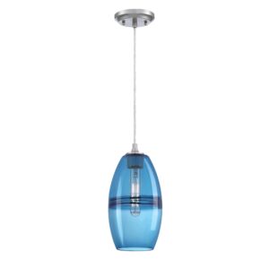 Westinghouse 6118700 Soren Contemporary One-Light Indoor Mini Pendant Light, Brushed Nickel Finish, Sapphire Glass, Blue