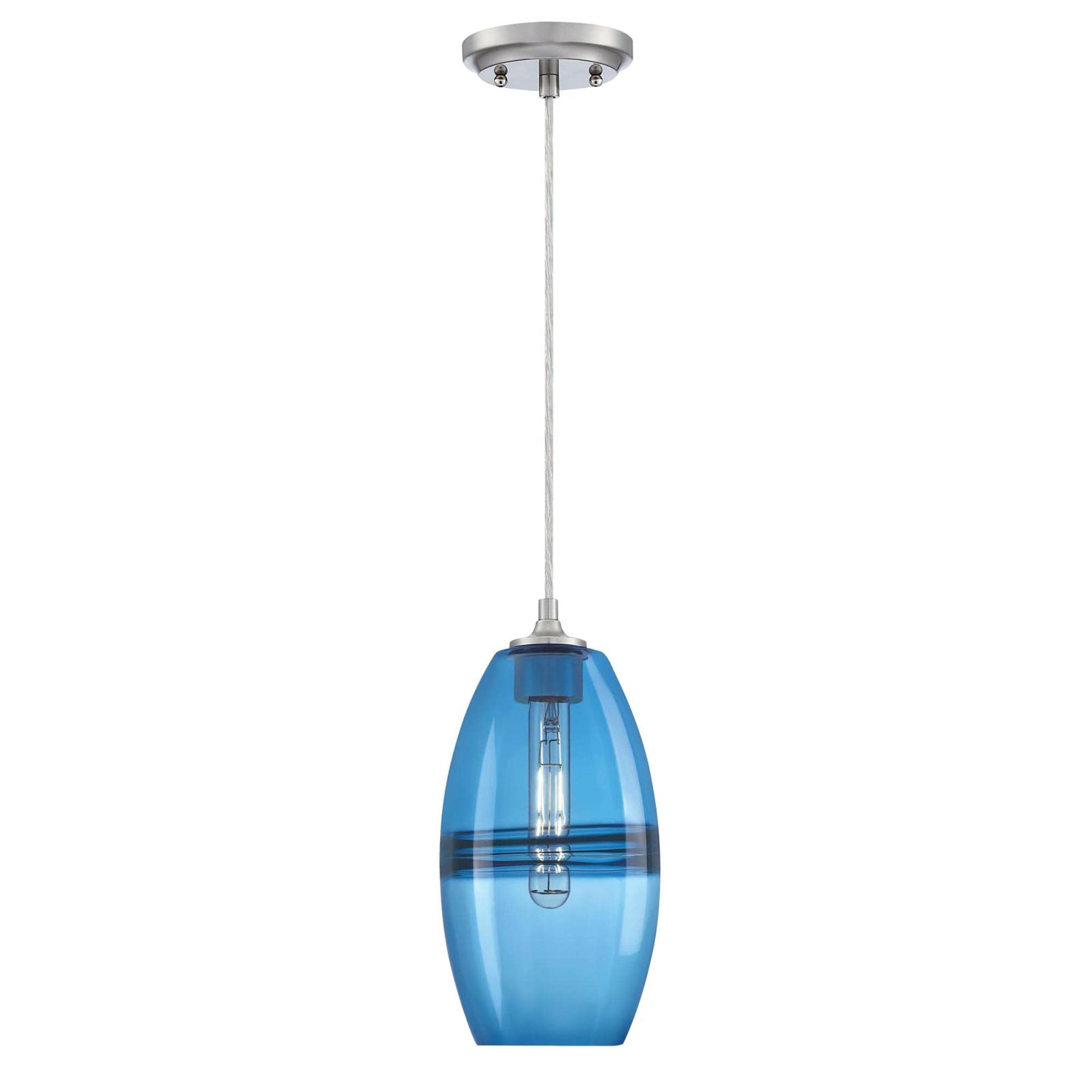 Westinghouse 6118700 Soren Contemporary One-Light Indoor Mini Pendant Light, Brushed Nickel Finish, Sapphire Glass, Blue