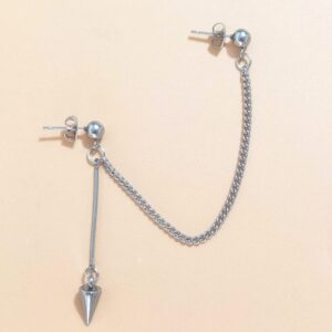 Double Ball Spike Piercing Chain Minimalist Dangle Drop Stud Cuff Earrings for Two Holes Men Women Boys 2nd Ear Cartilage Stainless Steel Fashion Punk Climber Crawler Threader Tassel Dangling Hypoallergenic Gifts for Birthday Bff