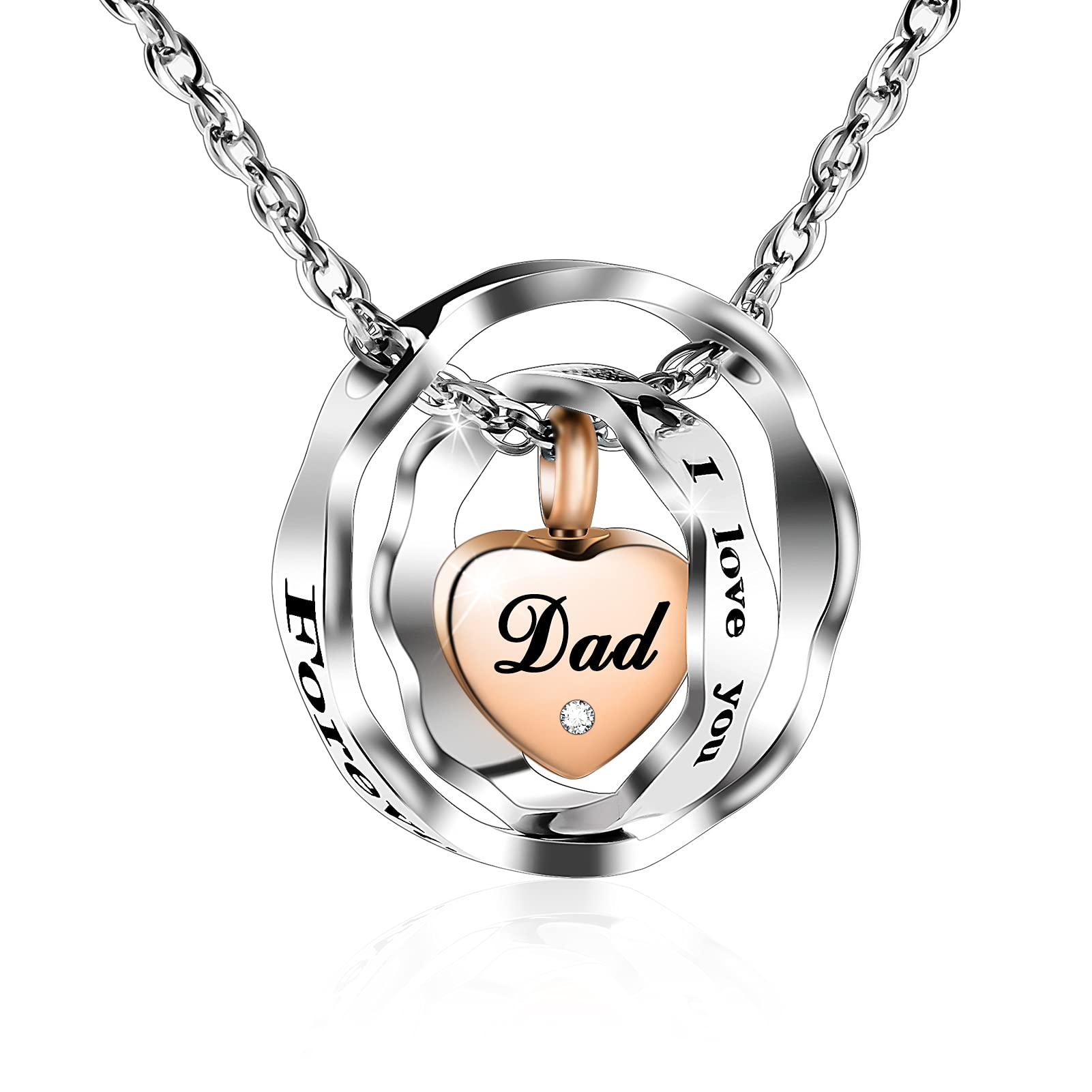 SOITIS Urn Necklace for Ashes Stainless Steel Cremation Necklace with Heart Waterproof Ashes Necklace Memorial Keepsake for Dad