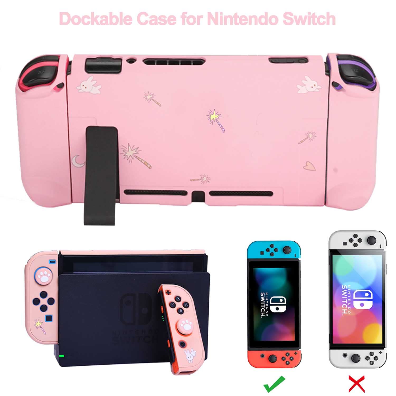 GUTIAL Accessories Kit for Nintendo Switch - Pink Cute Accessories Bundle Girly Style Pack for girls with Travel Carrying Case and Dockable Cover Case, Screen Protector, kawaii Stand, Thumb Grips