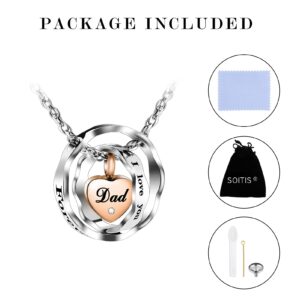 SOITIS Urn Necklace for Ashes Stainless Steel Cremation Necklace with Heart Waterproof Ashes Necklace Memorial Keepsake for Dad