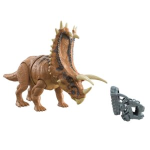 mattel jurassic world camp cretaceous mega destroyers pentaceratops dinosaur action figure, toy with movable joints, attack and breakout feature