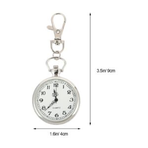 POPETPOP Clip- on Open Face Quartz Pocket Watch with Key Buckle- Unisex Fob Watch Hanging Pocket Watch Decorative