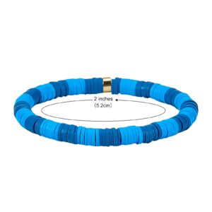 Ornaland 6PCS Heishi Surfer Bracelets Set 6mm Polymer Clay Heishi Beads Stretch Bracelets Bohemia Summer Beach Jewelry for Women (Blue)