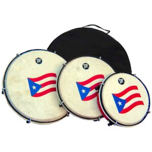 dp music set de panderos - pleneras pvc drums with puerto rico flag - nylon carrying case included (dp-plenera-s)