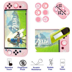 GUTIAL Accessories Kit for Nintendo Switch - Pink Cute Accessories Bundle Girly Style Pack for girls with Travel Carrying Case and Dockable Cover Case, Screen Protector, kawaii Stand, Thumb Grips