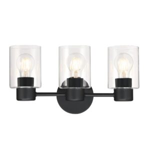 Westinghouse 6115600 Sylvestre Transitional Three-Light Indoor Vanity Light Fixture, Matte Black Finish, Clear Glass