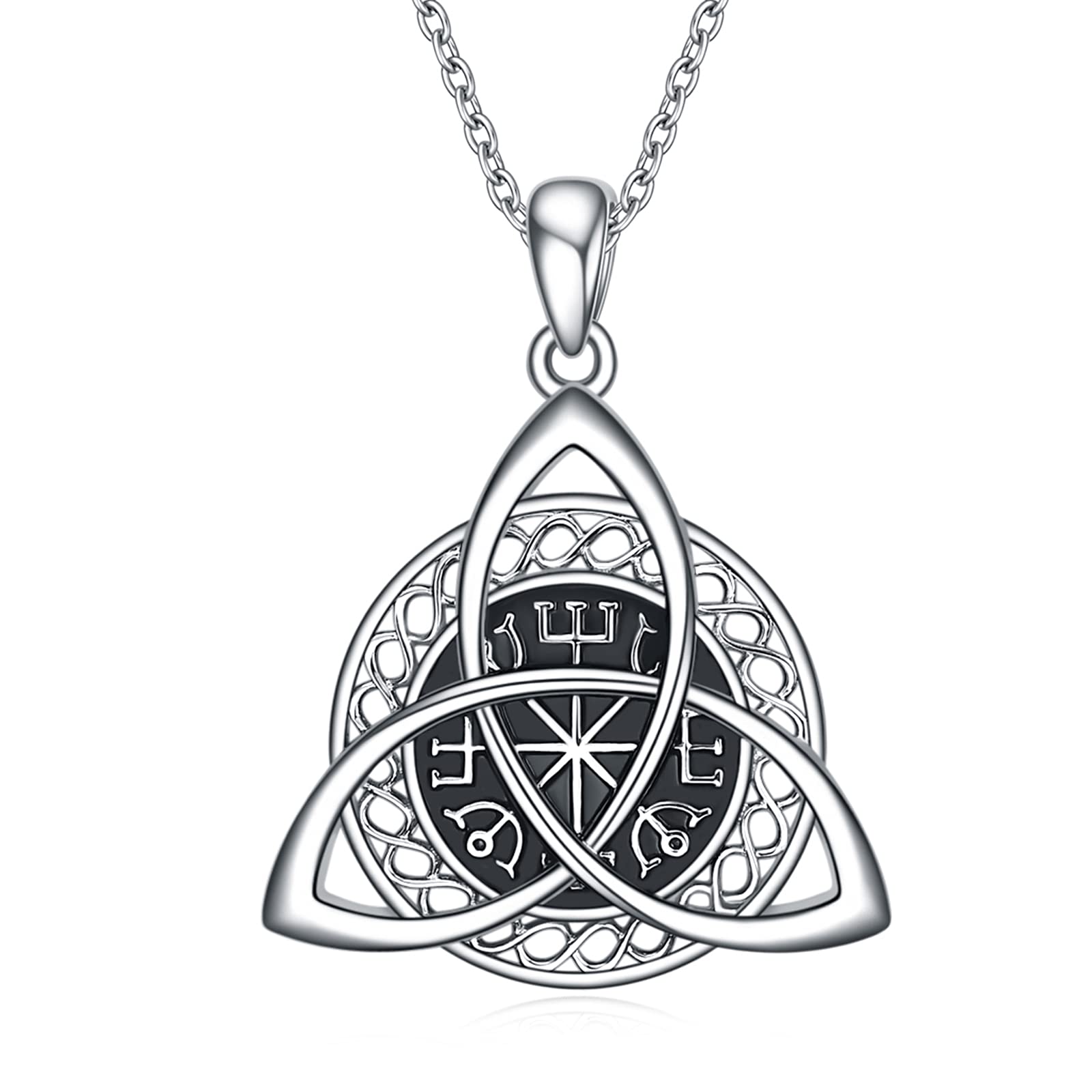 YAFEINI Celtic Necklace for Women Viking Jewelry for Women Irish Triangle Trinity Knot Necklace 925 Sterling Silver Witch Knot Necklace Amulet Protection Jewelry