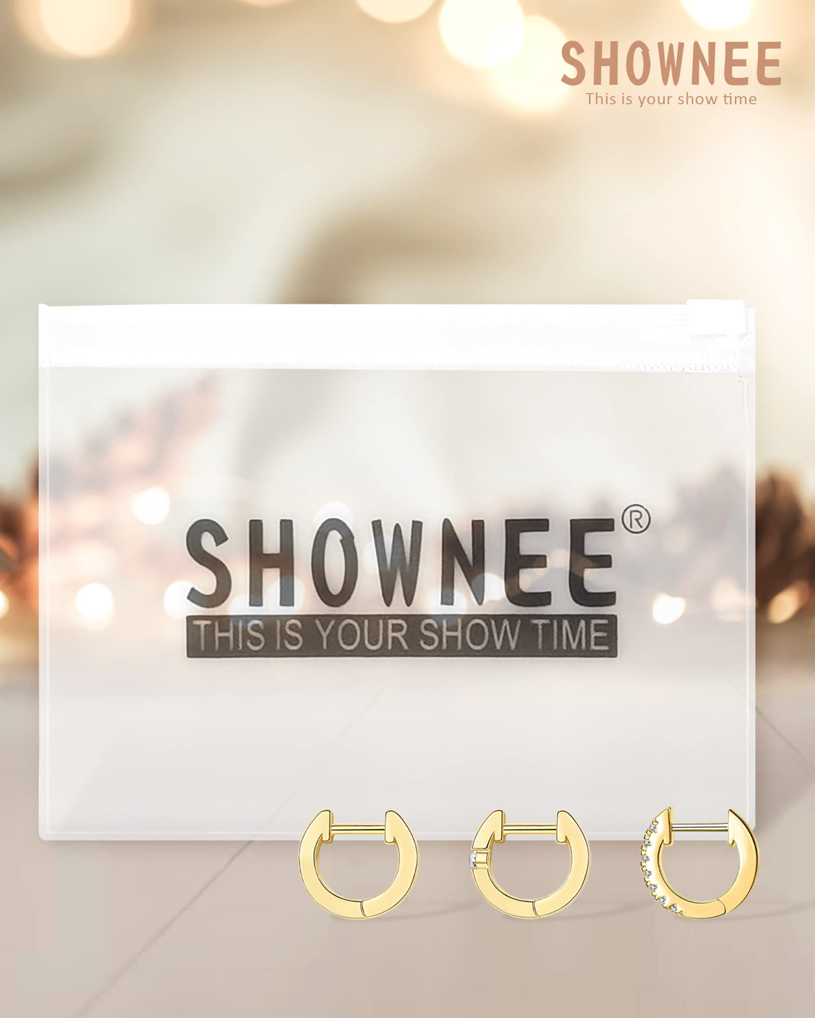 Shownee Gold Huggie Earrings for Women Small Huggie Hoop Earrings for Women Gift 14K Gold Plated Hoops Set with Cubic Zirconia