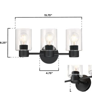 Westinghouse 6115600 Sylvestre Transitional Three-Light Indoor Vanity Light Fixture, Matte Black Finish, Clear Glass