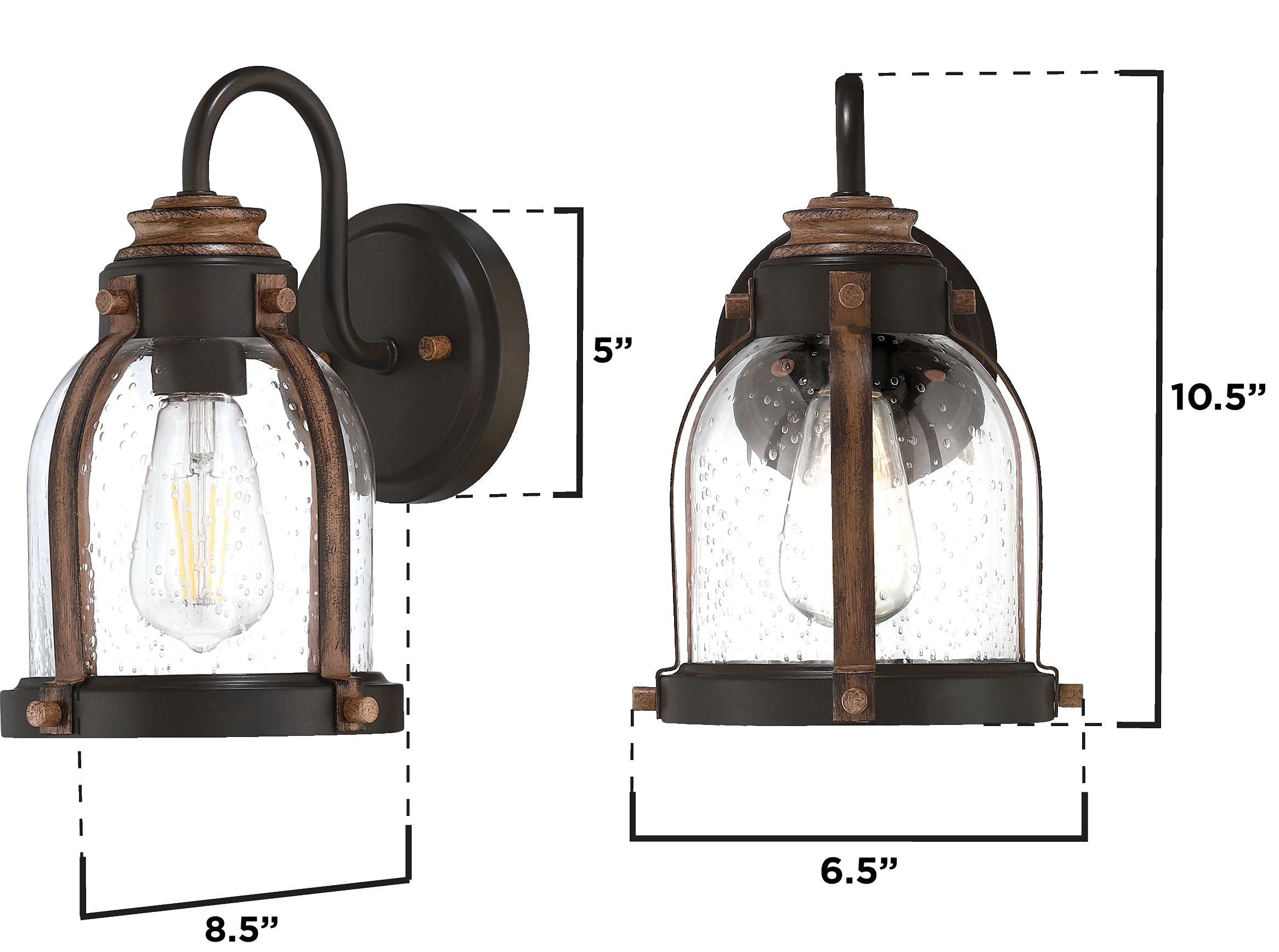 Westinghouse 6118100 Cindy Vintage-Style One-Light Indoor Wall Light Fixture, Oil Rubbed Bronze Finish with Barnwood Accents, Clear Seeded Glass