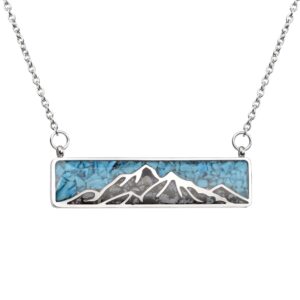 lauren-spencer gemstone mountain necklace for women turquoise tumbled chips pendant necklace dainty mountain range bar necklaces for women girls nature jewelry gift, stainless steel, created turquoise