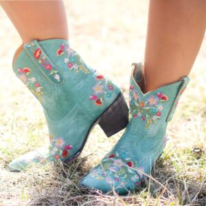 USYFAKGH Hiking Boots Women Cowboy Boots For Women Cowgirls Boots Embroidered Retro Shoes Ankle Boots Hiking Boot Blue 9