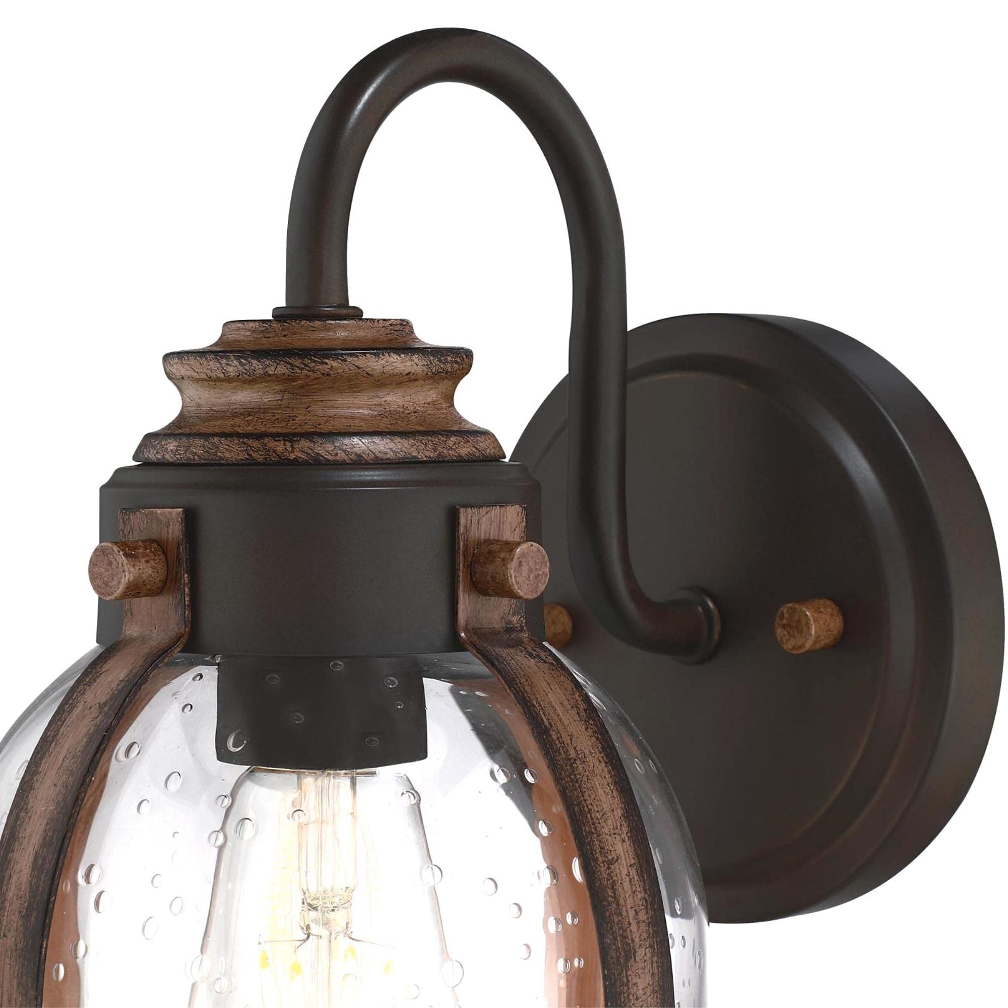 Westinghouse 6118100 Cindy Vintage-Style One-Light Indoor Wall Light Fixture, Oil Rubbed Bronze Finish with Barnwood Accents, Clear Seeded Glass