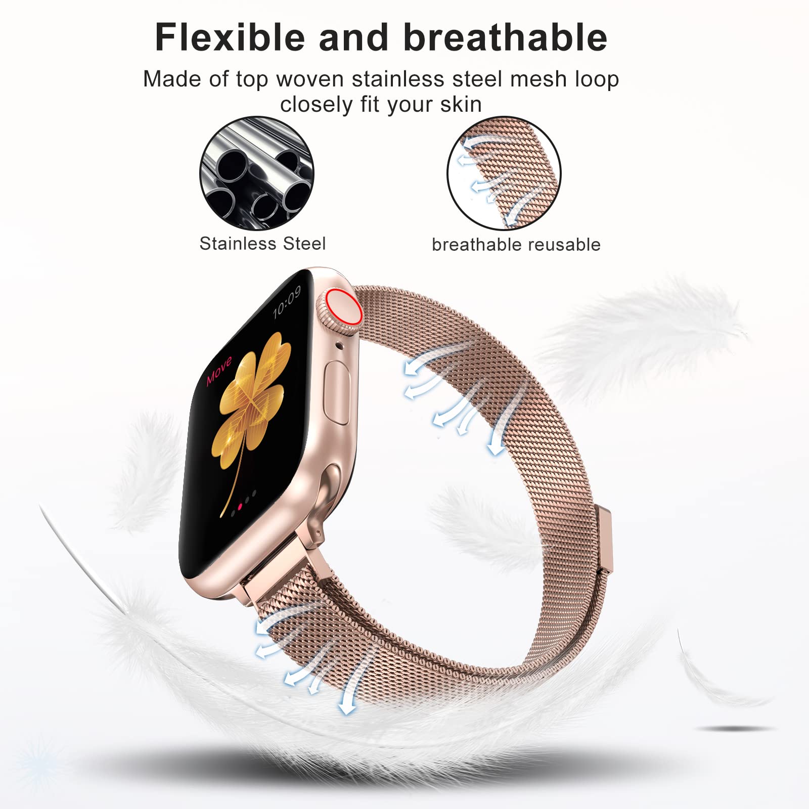 Compatible with Apple Watch Band 38mm 40mm 41mm 42mm 44mm 45mm 49mm, Stainless Steel Slim & Thin Milanese Magnetic Clasp Strap Women and Men Replacement Band for iWatch Series SE 9 8 7 6 5 4 3 2 1