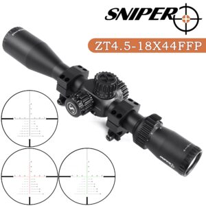 ZT4.5-18X44FFP 30mm Scope First Focal Plane Riflescope with Red/Green Illuminated Reticle Multi-Coated lenses, QTA (Quick Target Acquisition) Turrets with Lens Covers/Scope Rings