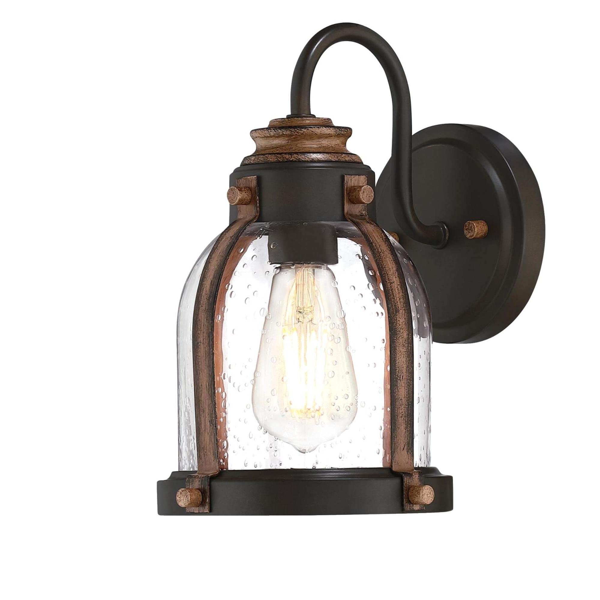 Westinghouse 6118100 Cindy Vintage-Style One-Light Indoor Wall Light Fixture, Oil Rubbed Bronze Finish with Barnwood Accents, Clear Seeded Glass