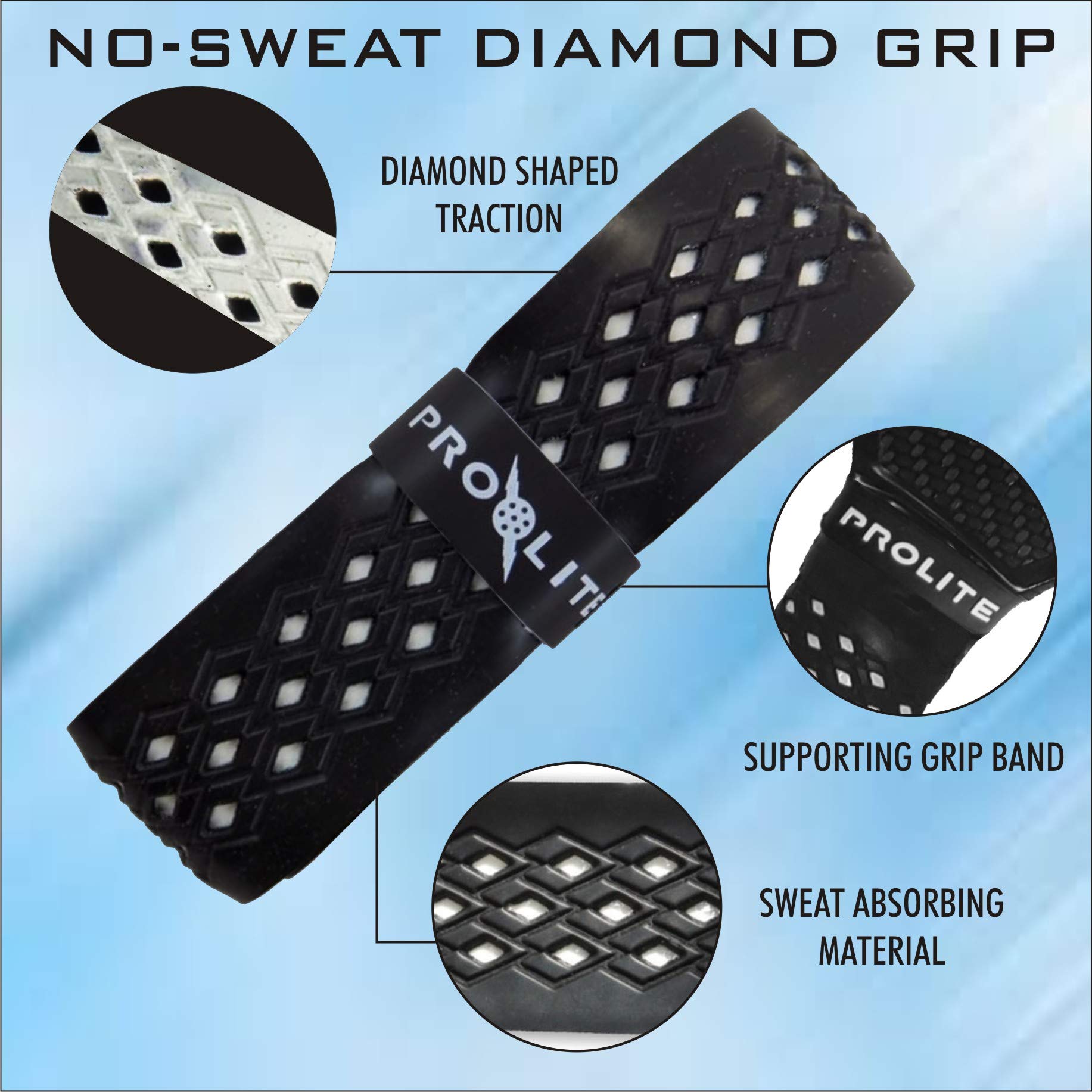 PROLITE No-Sweat Diamond Grip (White Underlay) for Pickleball Paddles, Racquetball, Squash, Platform Tennis, Badminton and More